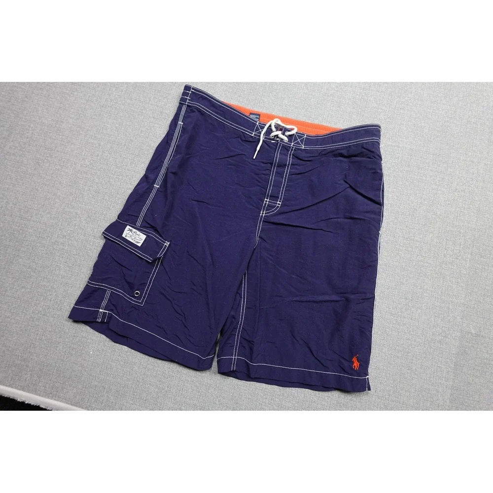 Vintage Polo Ralph Lauren Board Shorts Mens Medium Blue Swim Trunks Cargo